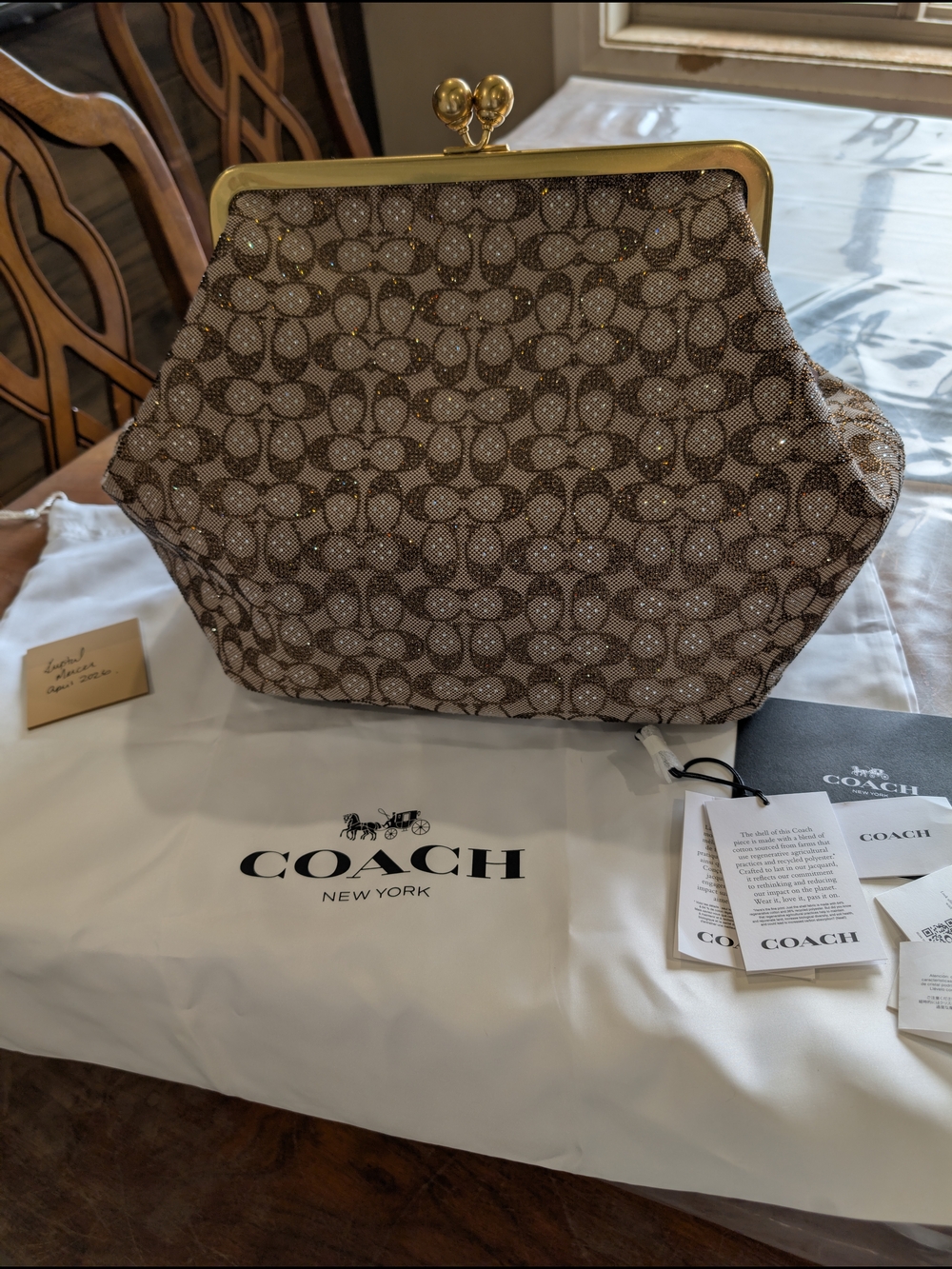 Coach Brown Signature Jacquard Crystal